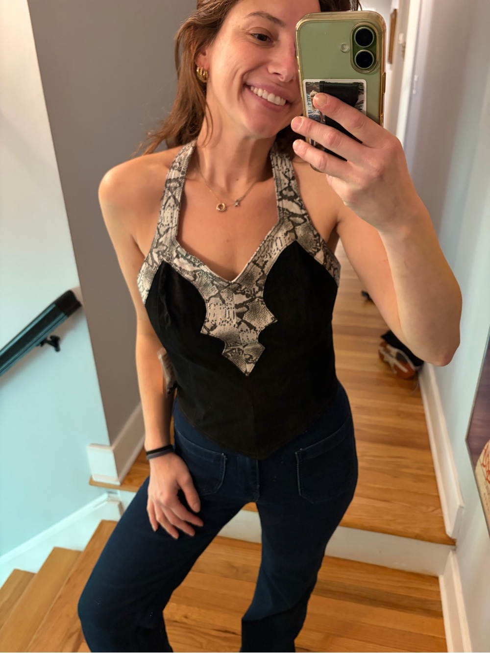 Wilsons Leather Y2K Snakeskin Halter Corset Top